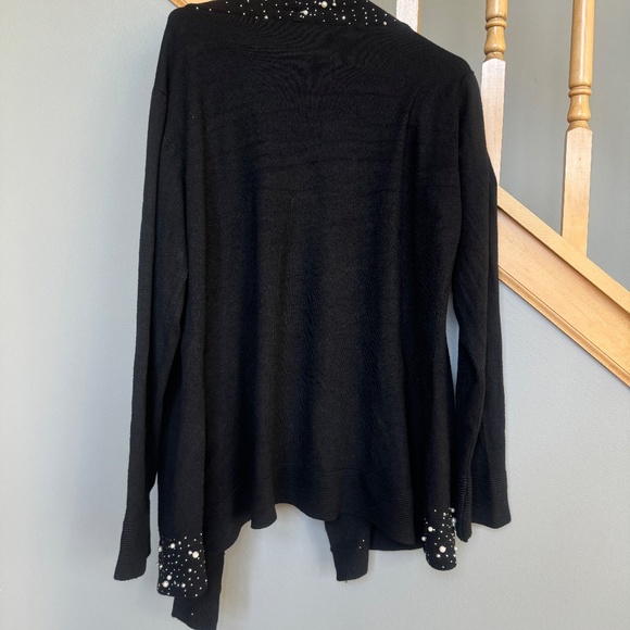 Nu Look Black Cardigan Sweater W/pearls and Crystals around band opening sz xl - Picture 2 of 3